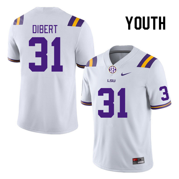 Youth #31 Nathan Dibert LSU Tigers College Football Jerseys Stitched-White